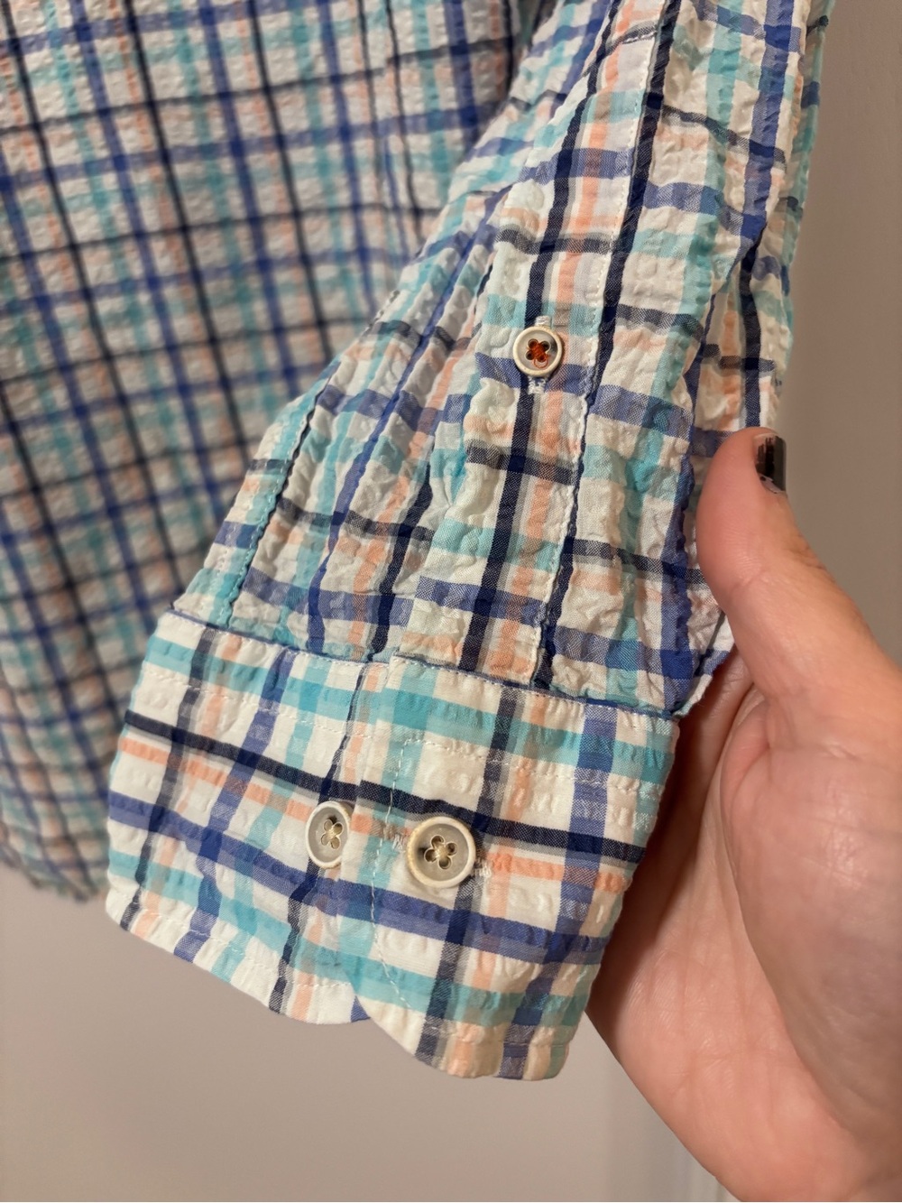 Mens Seersucker Plaid Button Down Shirt Size L Long Sleeve Ivy Style Preppy - Picture 3 of 11
